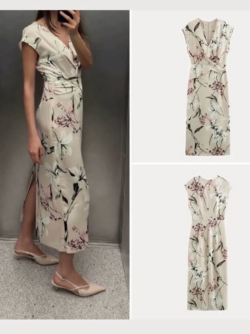NWT Zara floral print satin effect midi dress